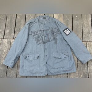 Blaque Label Gray Military-Style Graphic Field Jacket